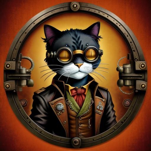 Steampunk Cat in Romantic Style Clothing