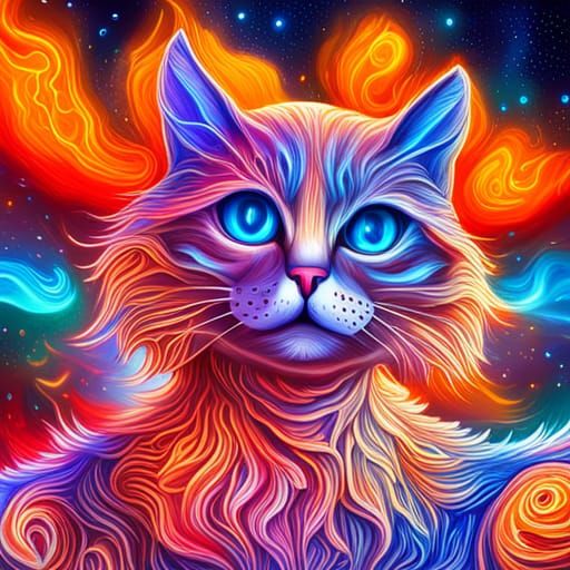 Robot Kitty in Astral Holographic Illustration