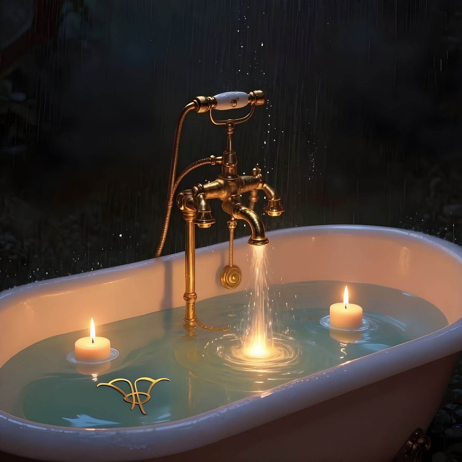 Cupids and Raindrops in a Bathtub Scene
