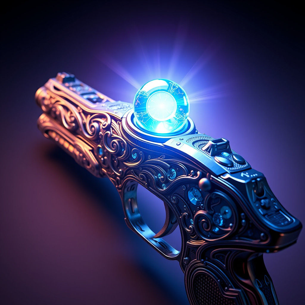 Laser Pistol with Blue Orb in Futuristic Style