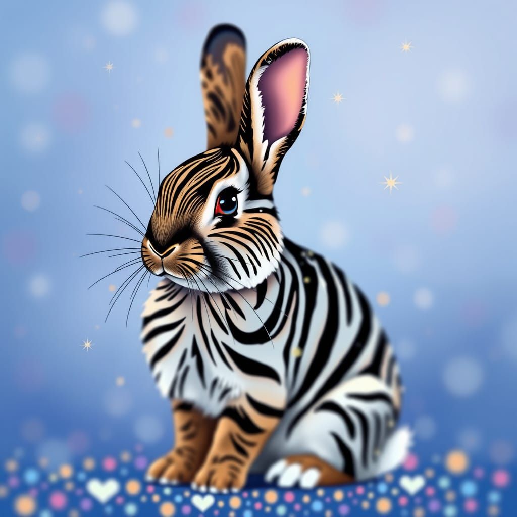 Rabbit in Zebra-Striped Coat, Pointillism Style