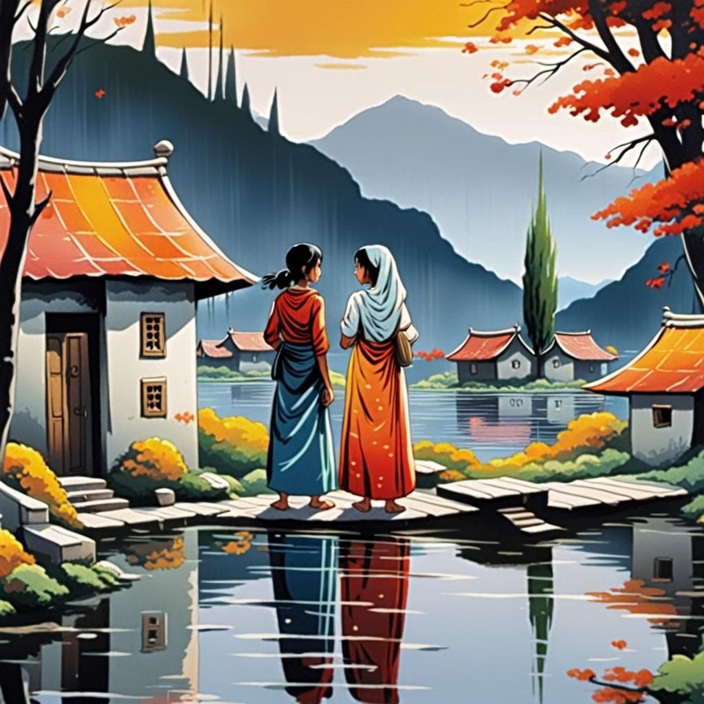 Indian Mother and Trader in Anime Style