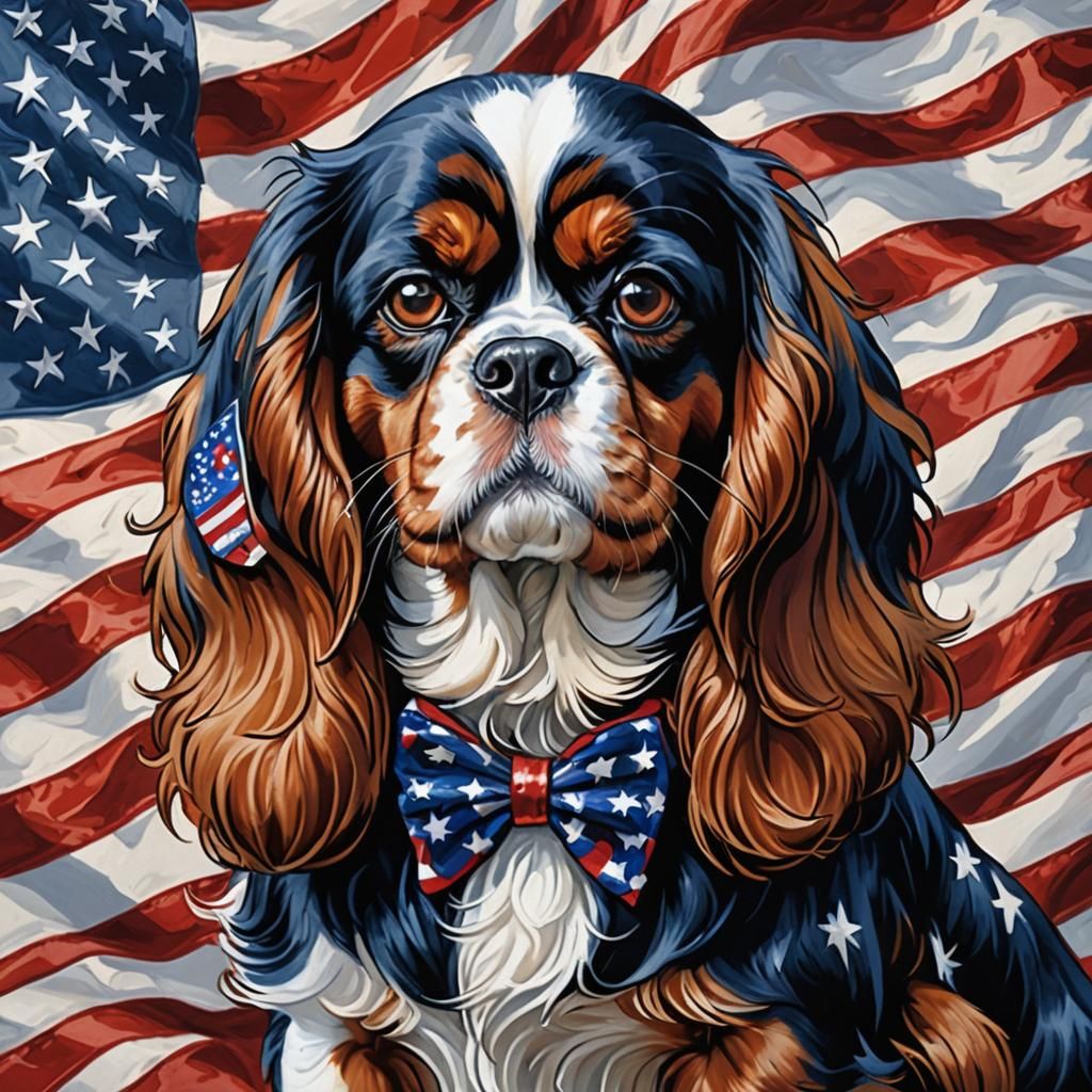 Patriotic Cavalier King Charles Spaniel Digital Painting