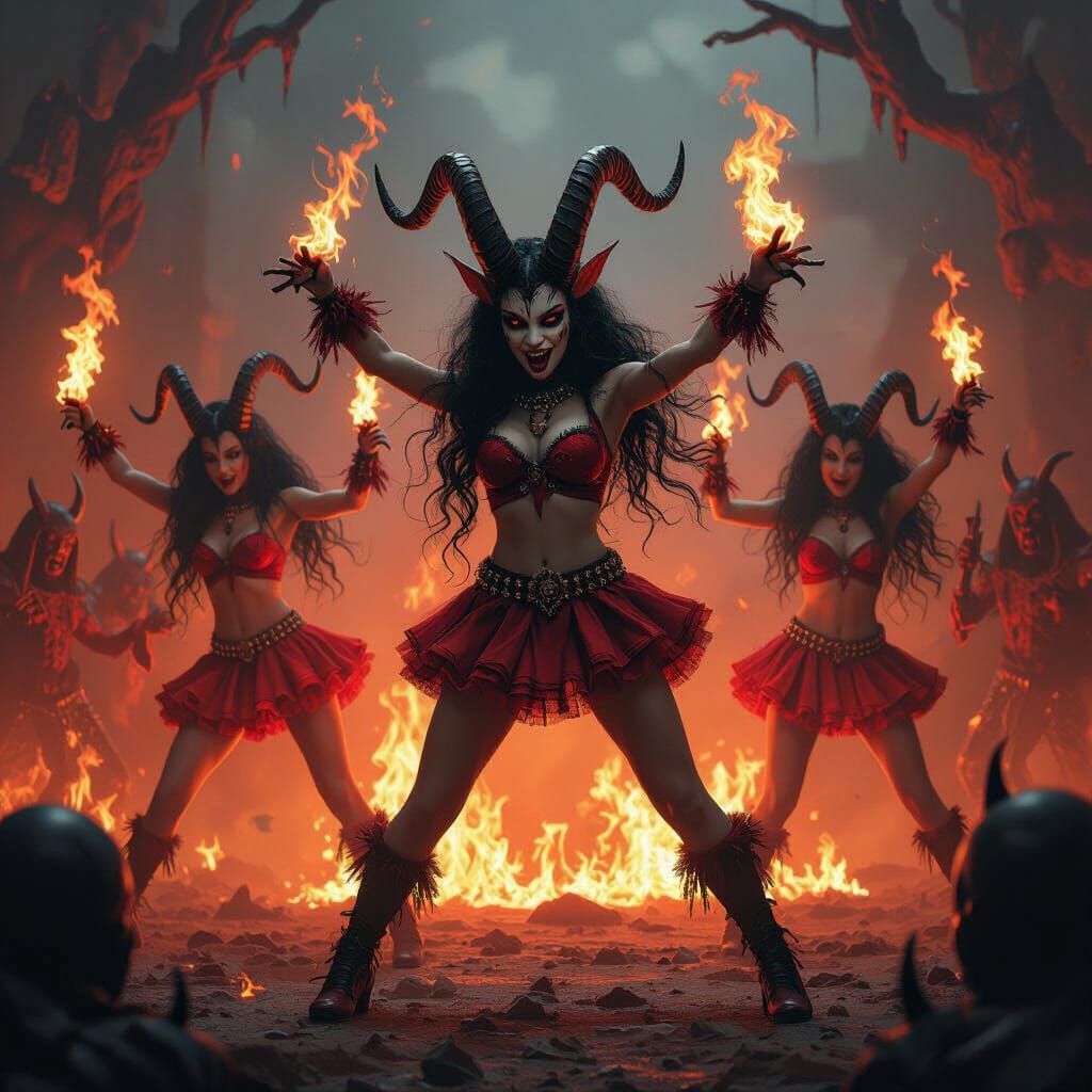 Demonic Cheerleaders Perform in Hellish Underworld