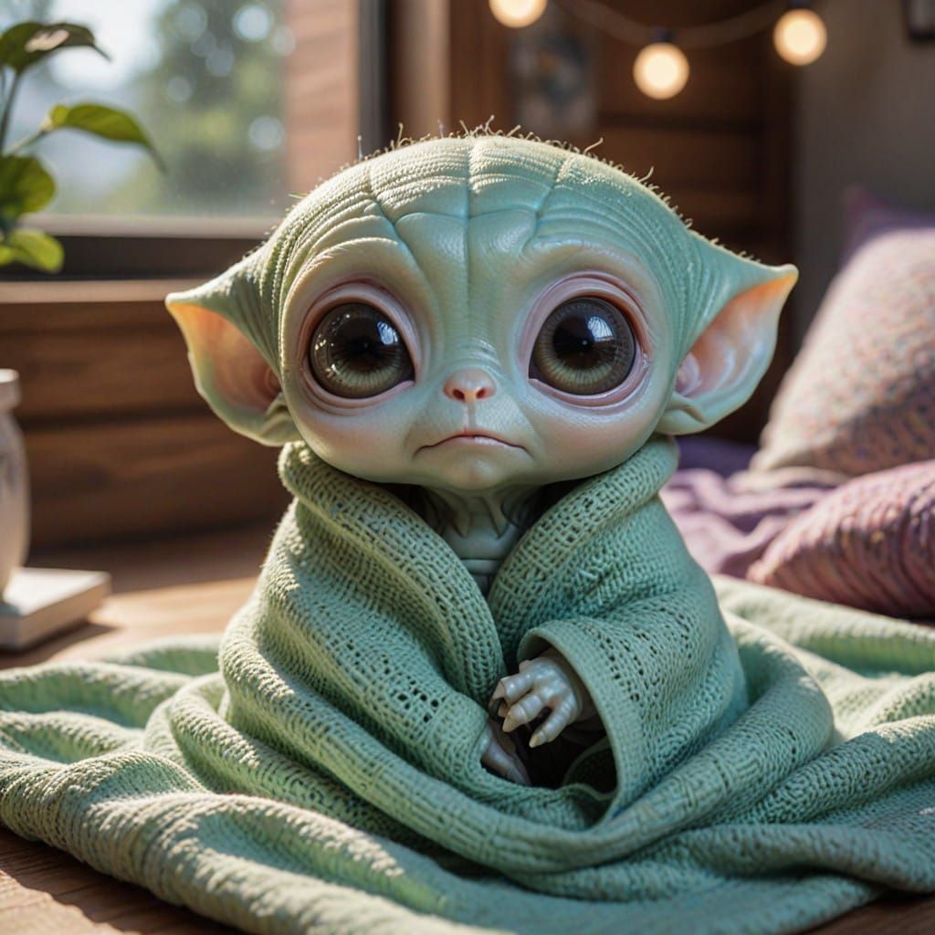 Whimsical Chibi Alien Baby in a Vibrant, Textured World