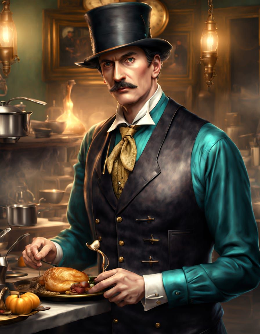 Elegant Victorian Gentleman in a Cooking Scene