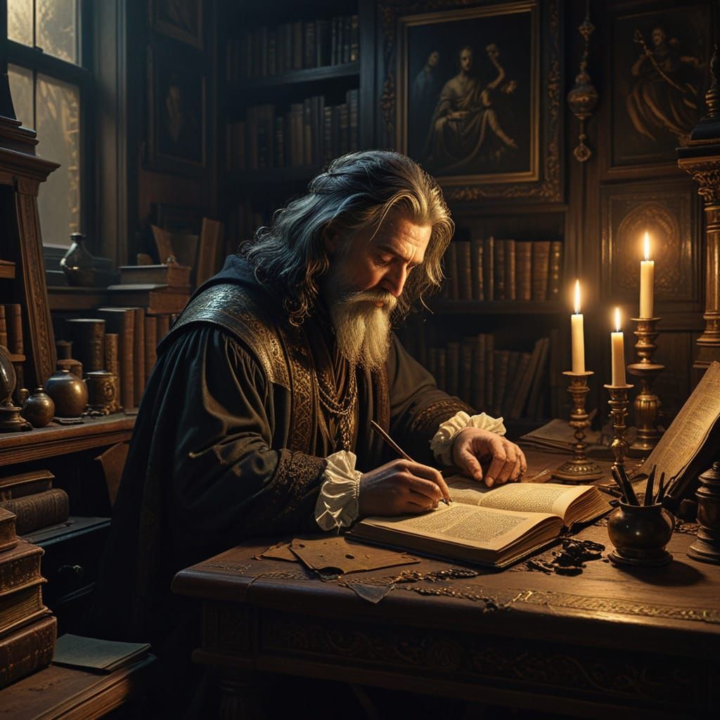 Renaissance Wizard in Baroque Study