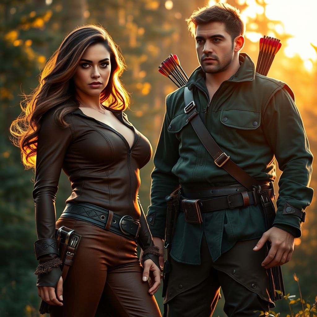 Vibrant Sunset Goddess in Forest Glade