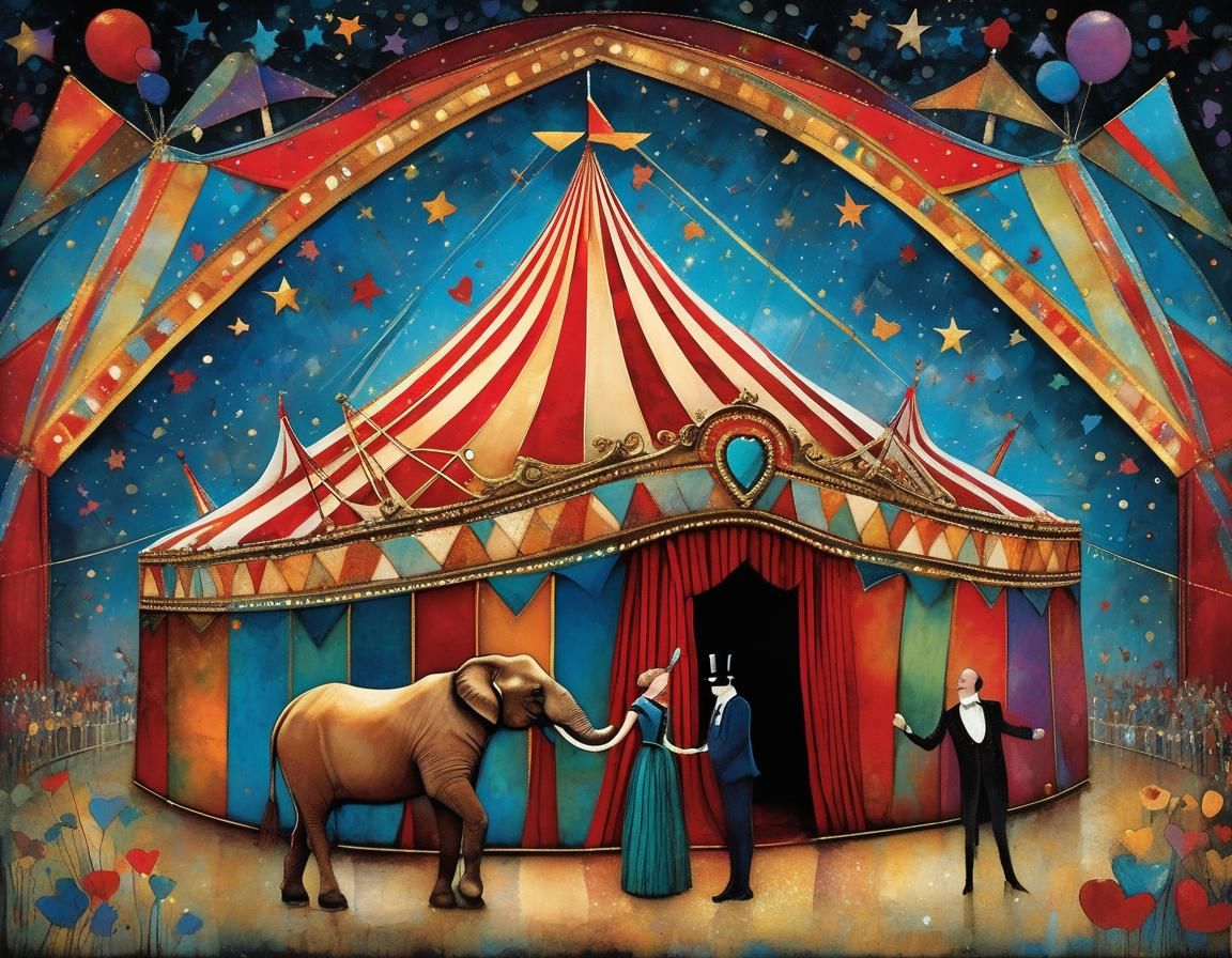 Magical Circus Scene in Stained Glass Style