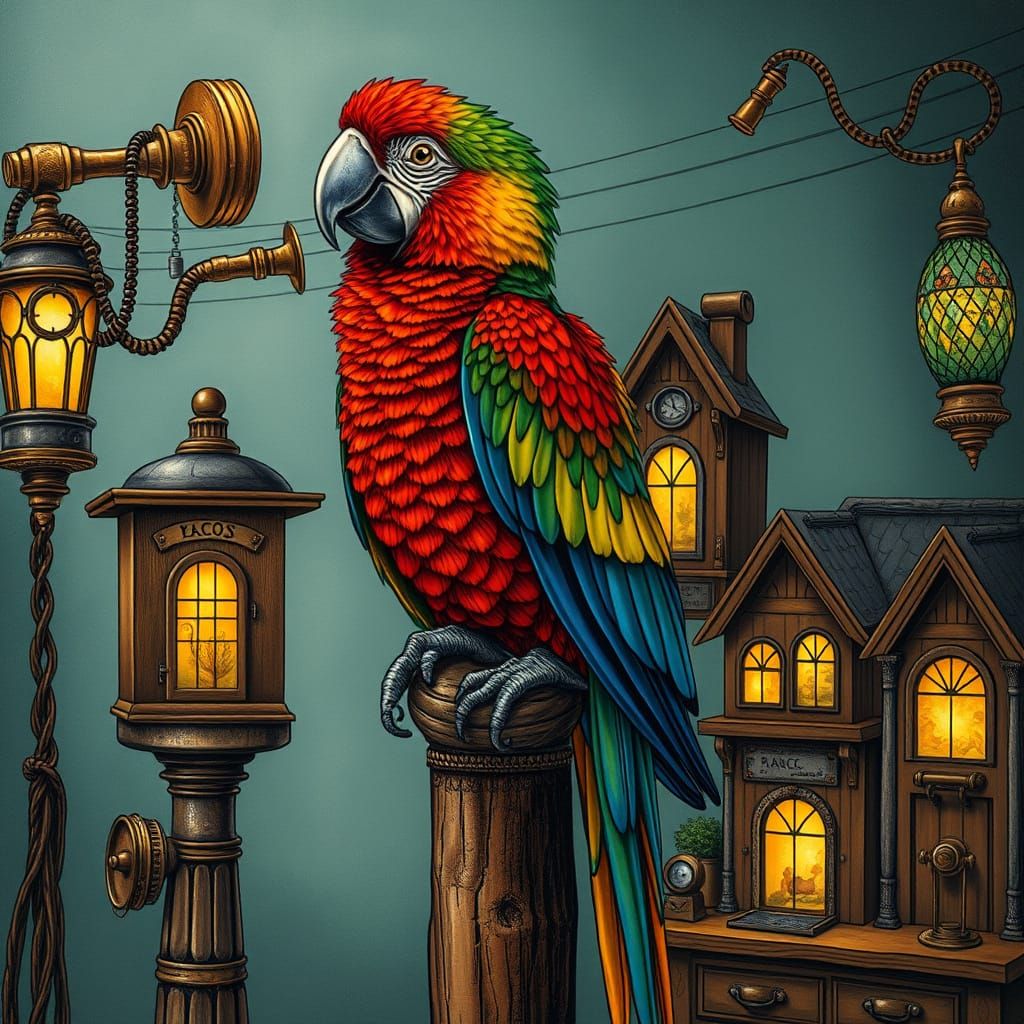 Parrot Whispers Secrets Via Telegraph Tubes in Victorian Sty...