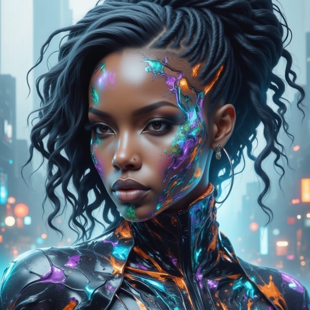 Cyberpunk Goddess in Triadic Colors