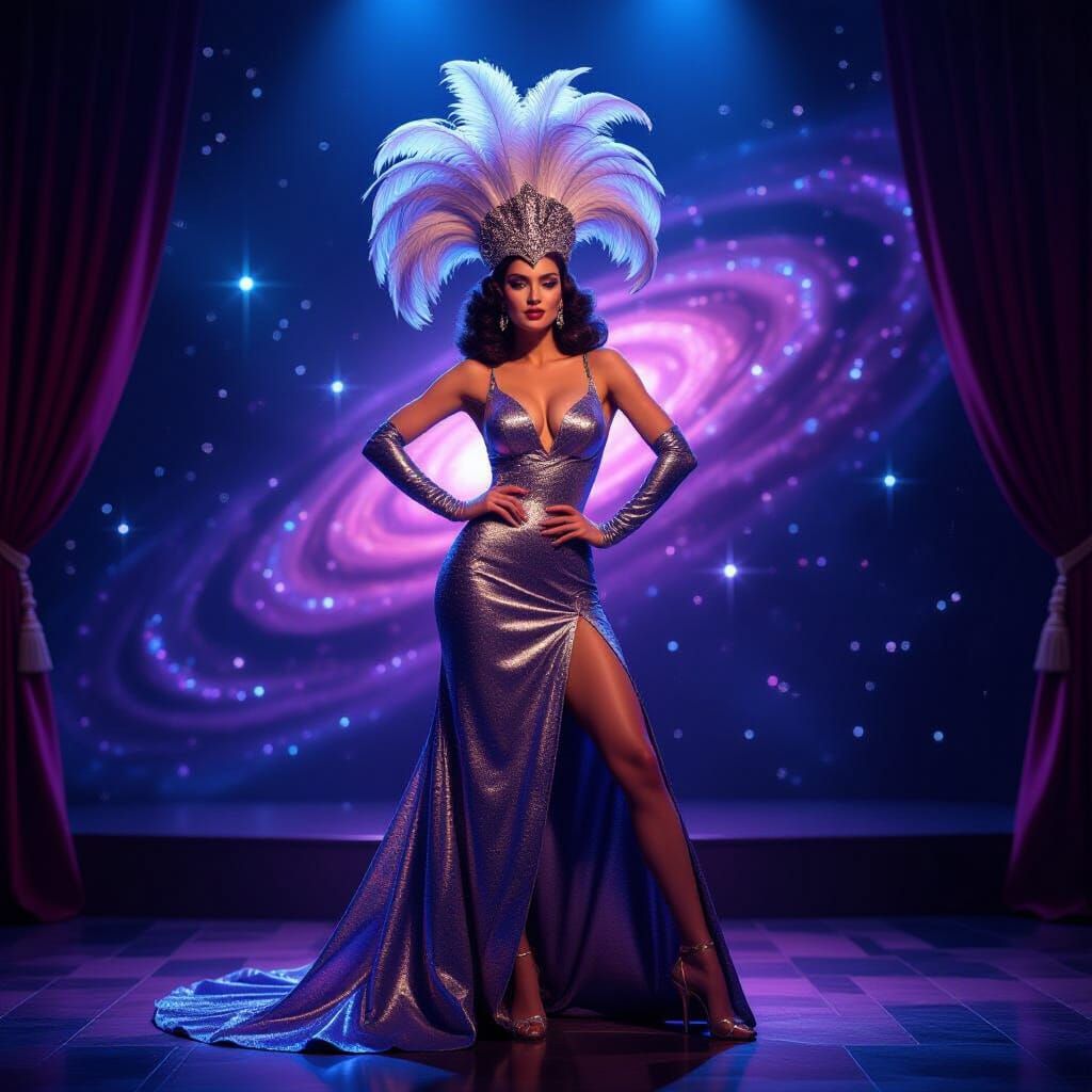 Vintage Sci-Fi Showgirl in Cosmic Cabaret