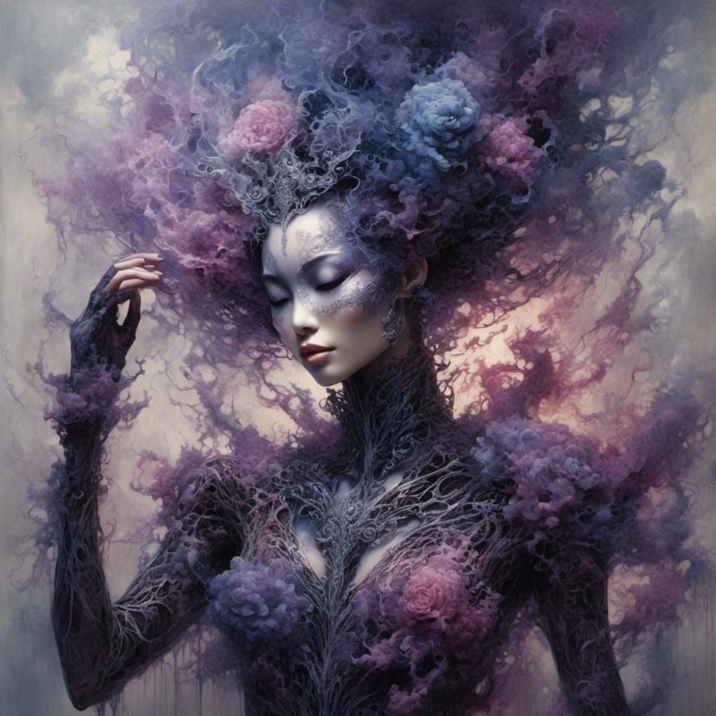 Edgy Asian Android with Smoke Effects