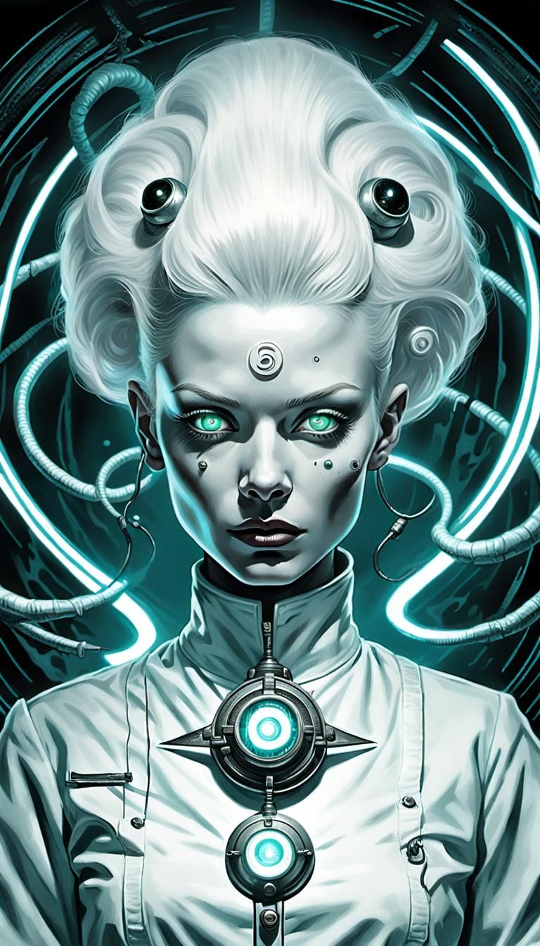 Hypnotic Nurse in Retro Sci-Fi Art Style