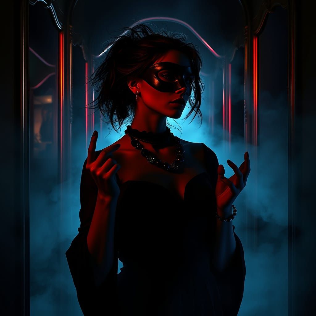 Silhouette féminine et brume noire.