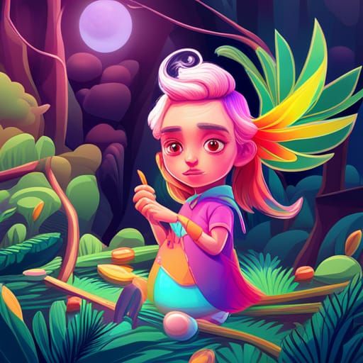 Rainbow Bird Explorer in Candyland Cartoon Style