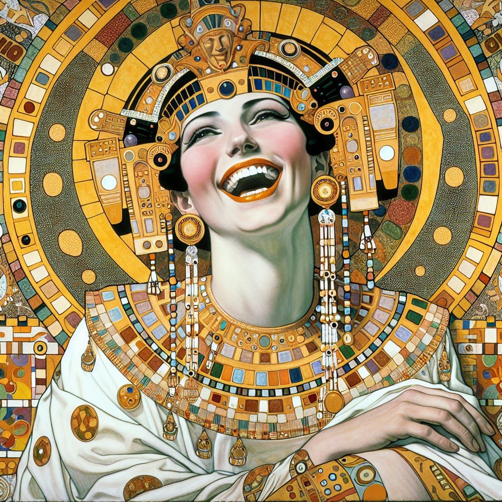 Gustav Klimt inspired painting of Cleopatra laughing out lou...