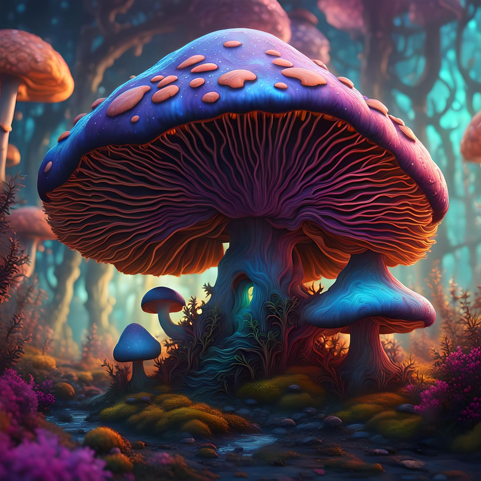 Psychedelic Mushroom Fantasy Art in Deep Color
