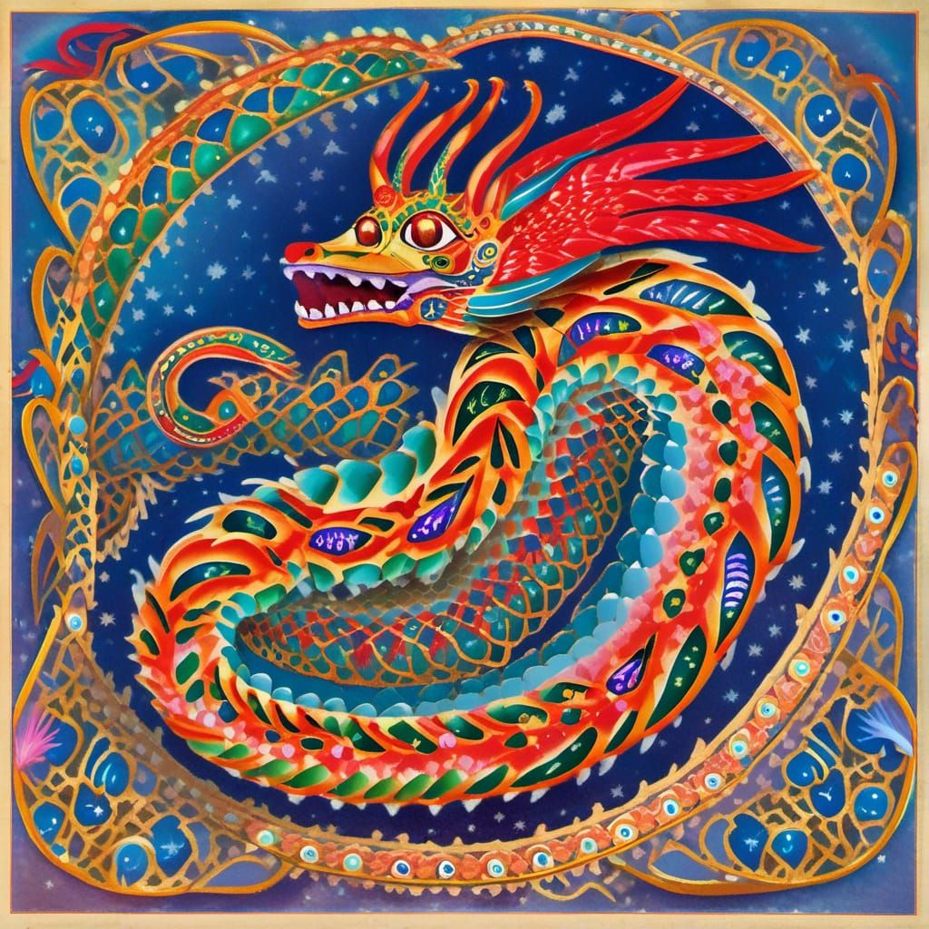 Celestial Serpent Gliding with Iridescent Wings