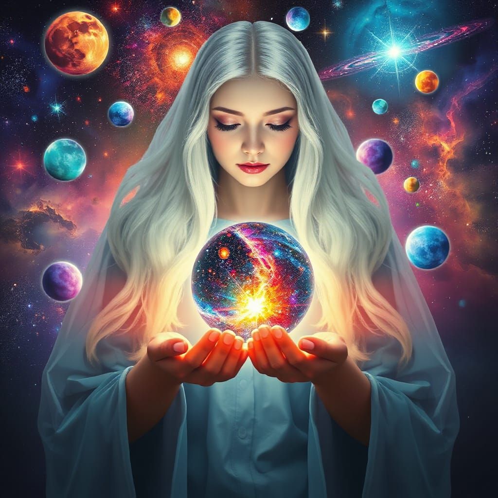 Ethereal Goddess of Vibrant Cosmic Paradise