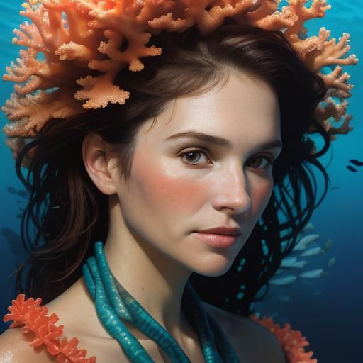Woman in Skin Suit Swimming in Coral Reef