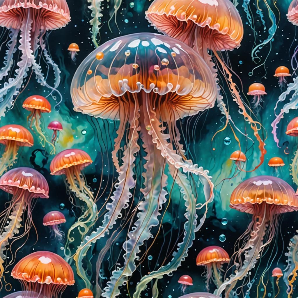 Surreal Jellyfish Floating in Abstract Space