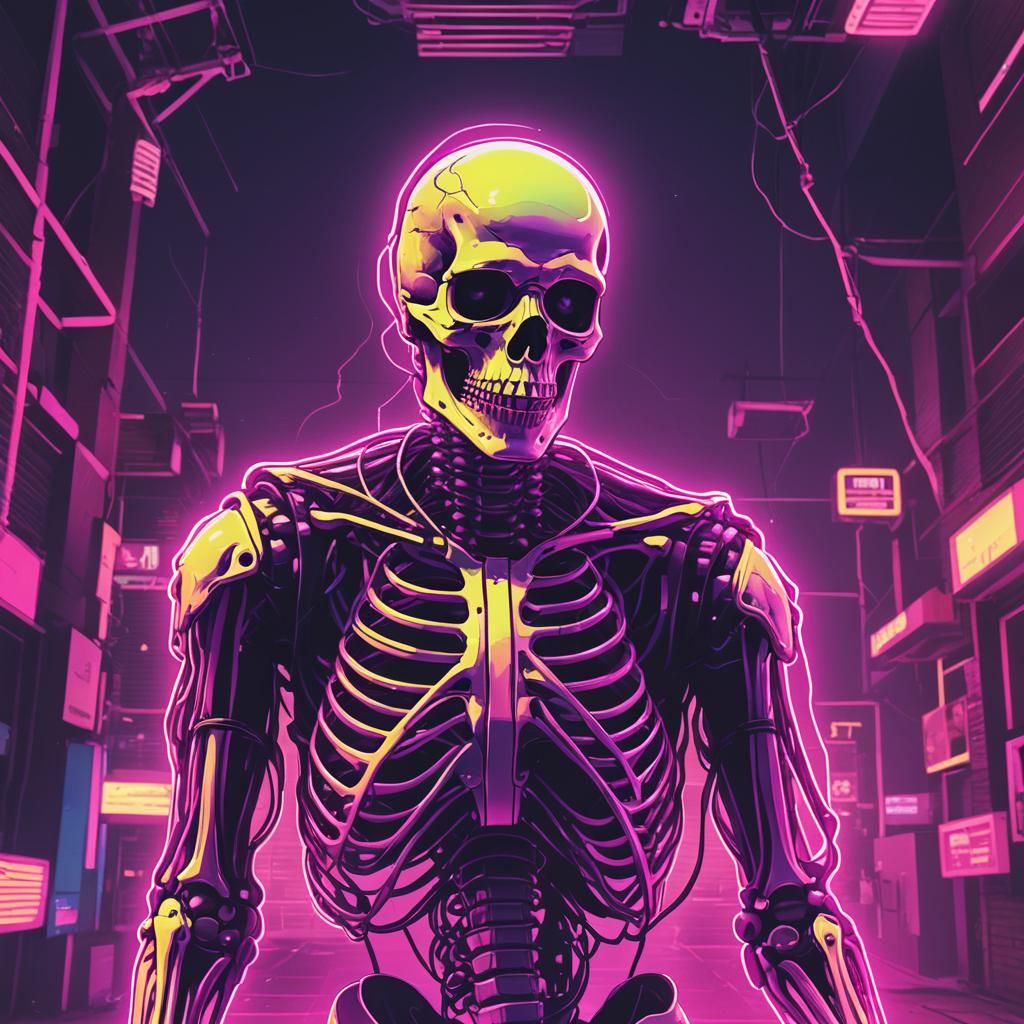 Synthwave Skeleton in Neon Retro Style