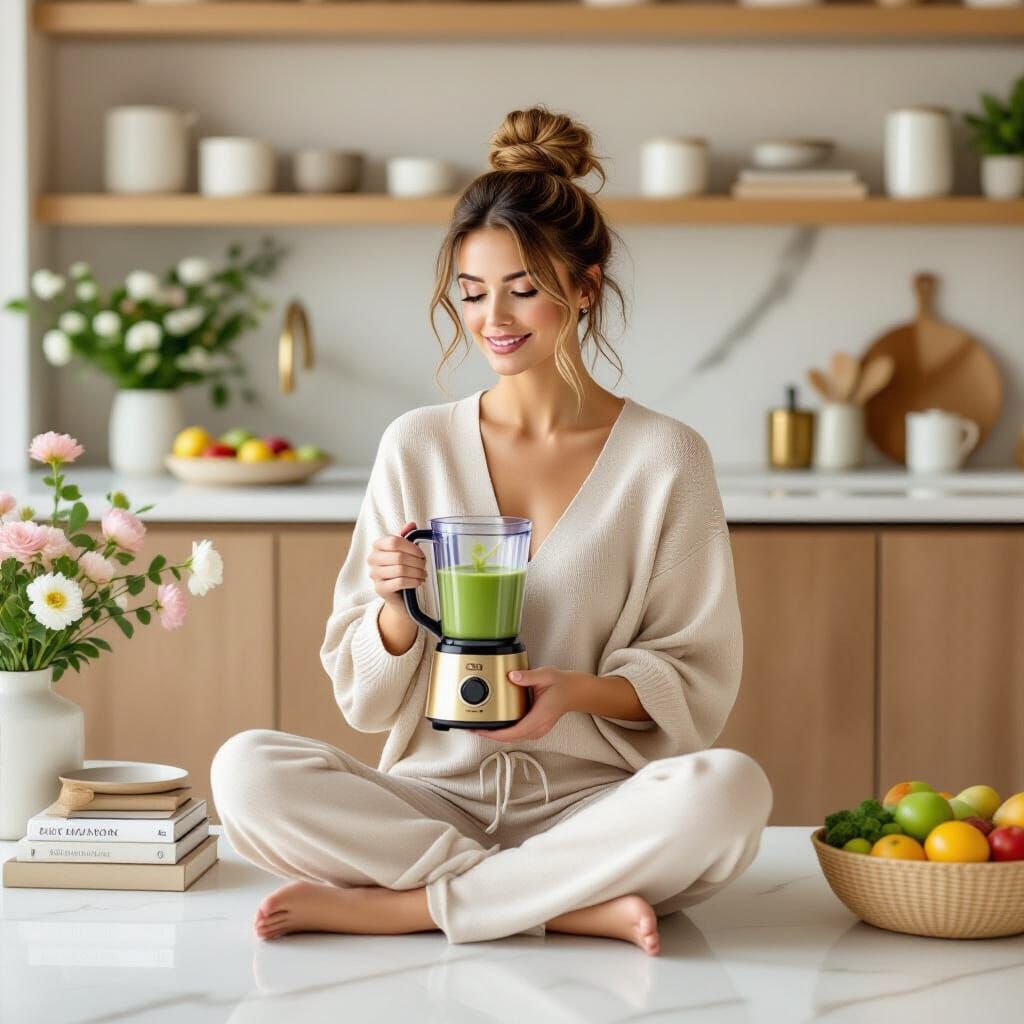 Elegant Woman in Monaco Kitchen: Minimalist Luxury