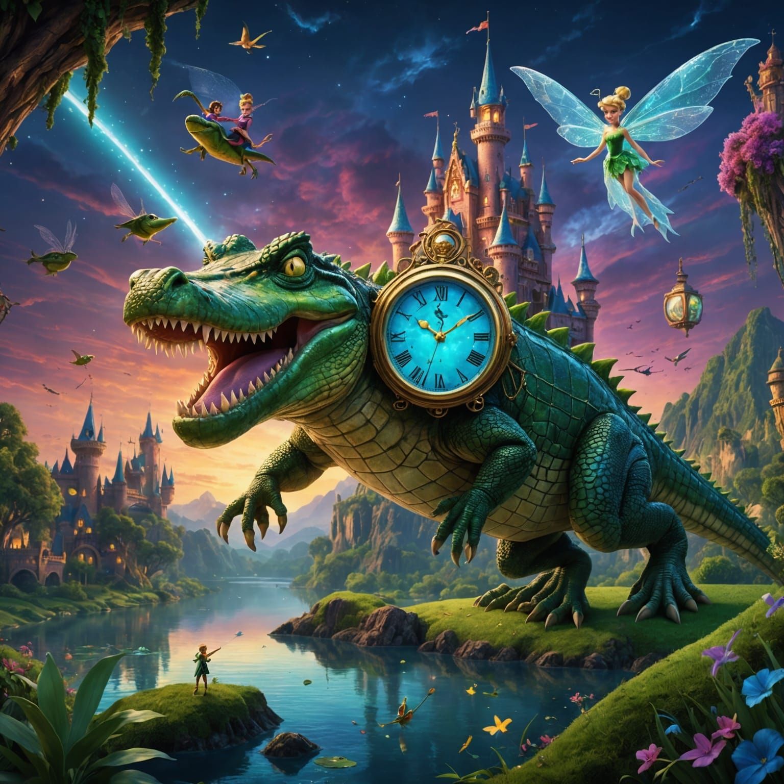 Crocodile Attacks Tinkerbell Over Neverland: Cosmic Illustra...