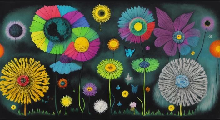 Fairies in Dark Meadow Dreamscape as Abstract Art