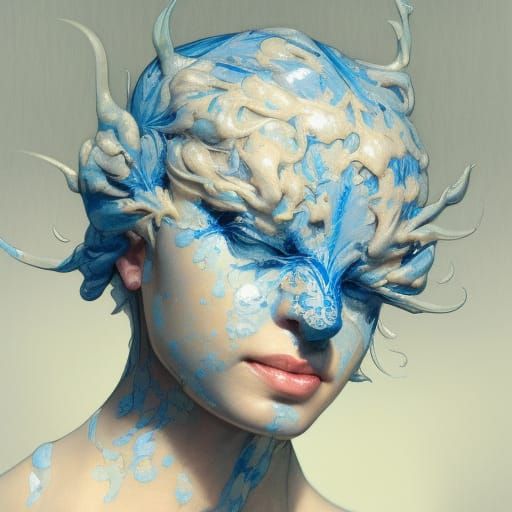 Crackle Glaze Dragon-Human Hybrid Portrait