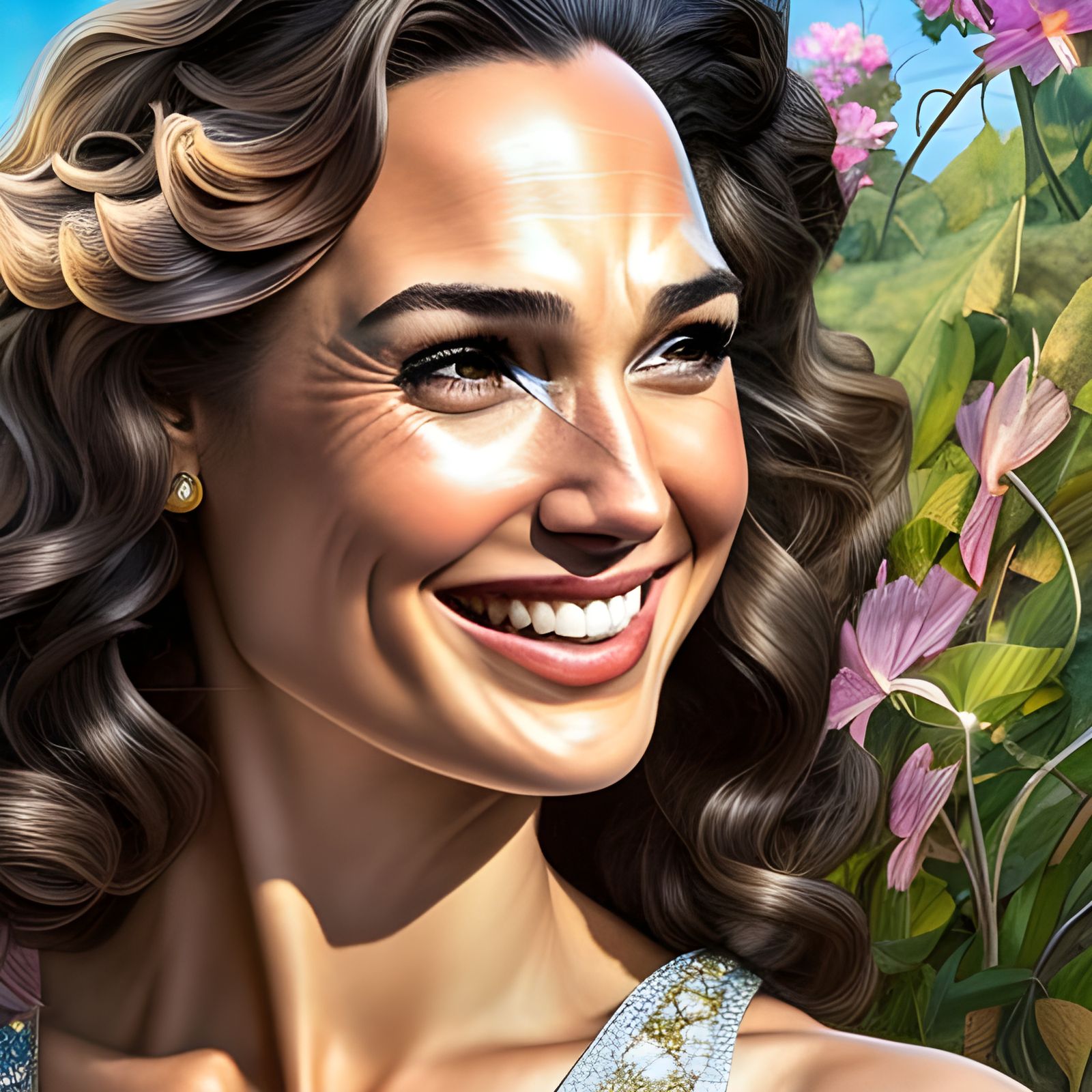 Gal Gadot Smiling: Rococo Hyperdetailed Portrait