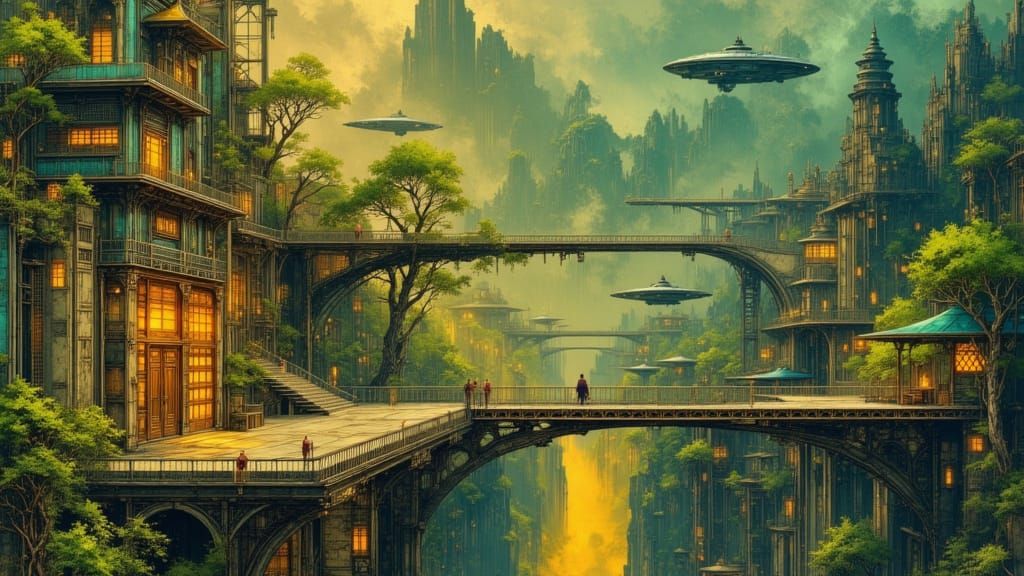 Bustling Offworld Mining Town in Lush Jungle