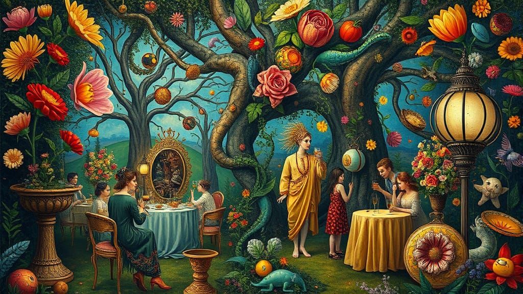 Surreal Garden Party with Bioluminescent Flora