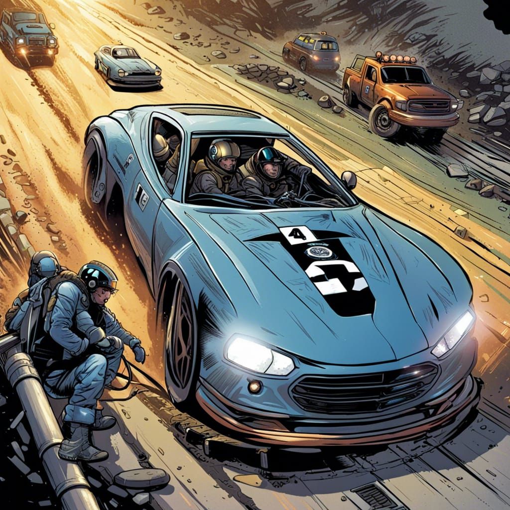 Race Track Rescue in Comic Book Style
