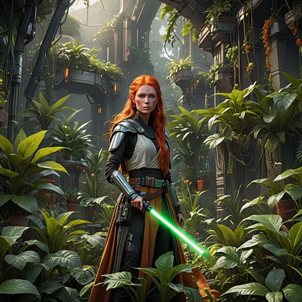 Young Jedi Knight Gardening on Alien Planet