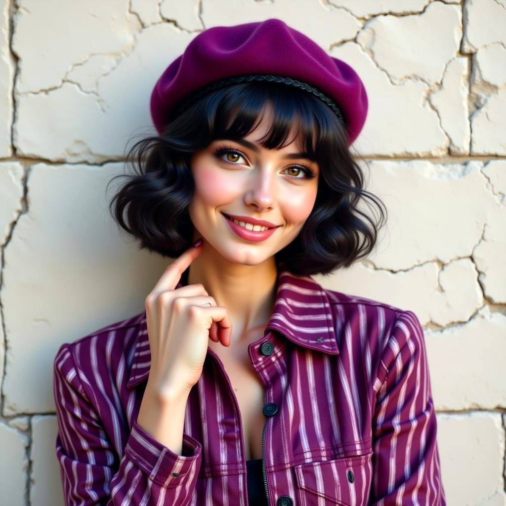 Hyperrealistic Portrait of Woman in Magenta Beret