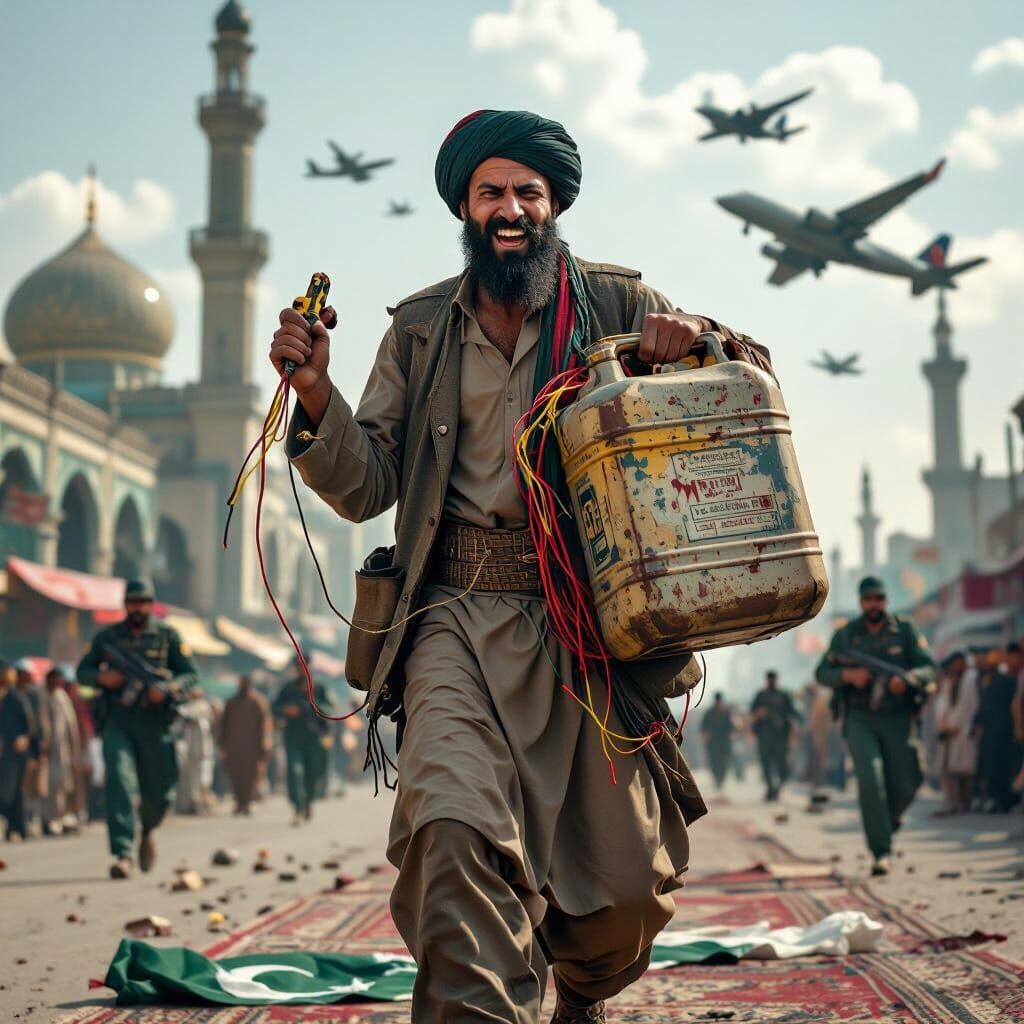 Talib Man with Jerry Can at Shah Faisal Mosque