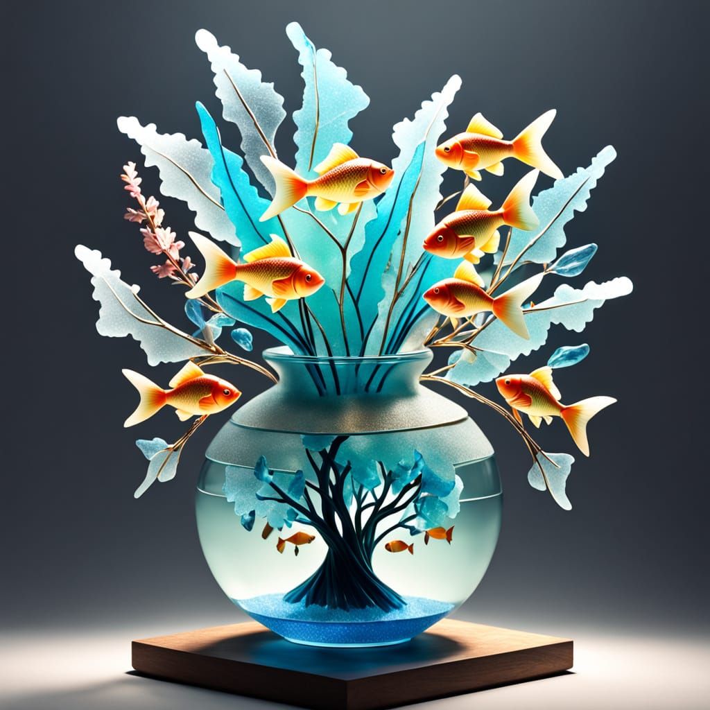 Surreal Fish Flower Bouquet in Kintsugi Vase