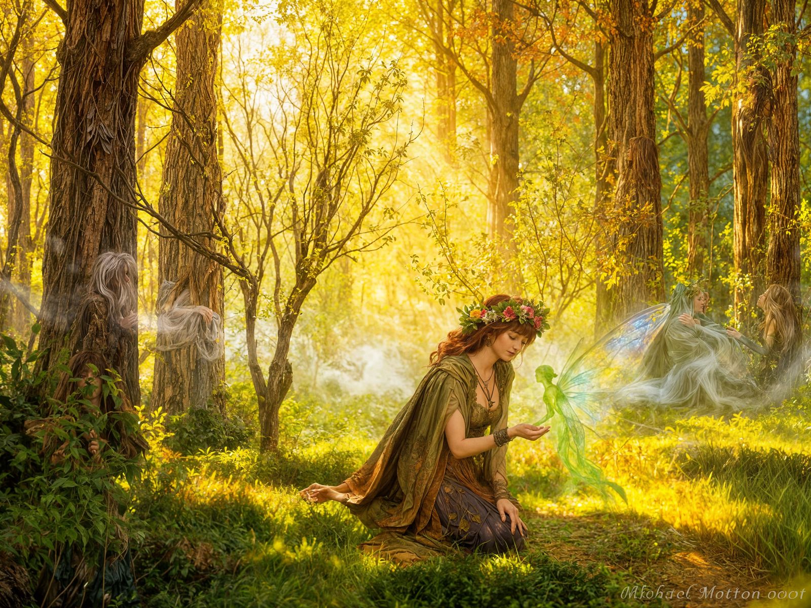 Wiccan Witch and Fae in Enchanted Forest