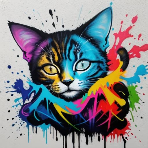 Colorful Graffiti Cat Sleeping: Street Art Style
