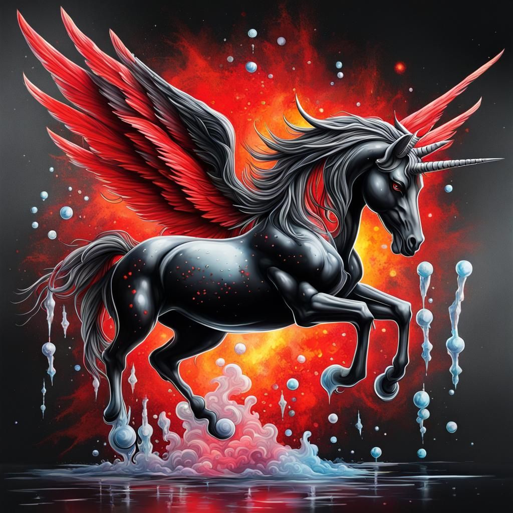 Winged Unicorn in Space: Graffiti Art Style