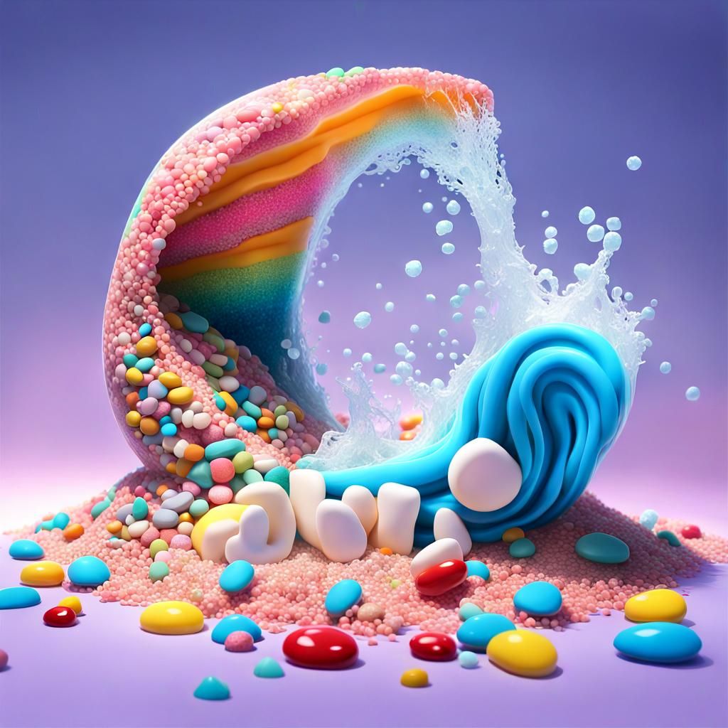Blue Soda Ocean with Candy Rocks in Candyland Art