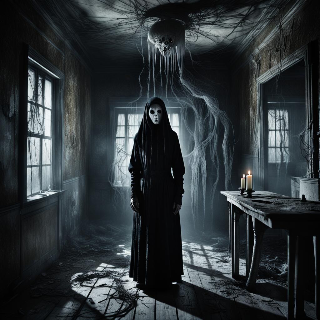 Eerie Ghostly Figure in HR Giger Surreal Horror