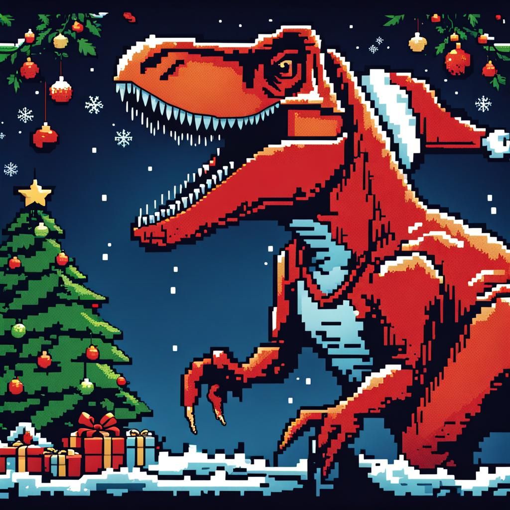 Pixel Art T-Rex Christmas Sweater Design