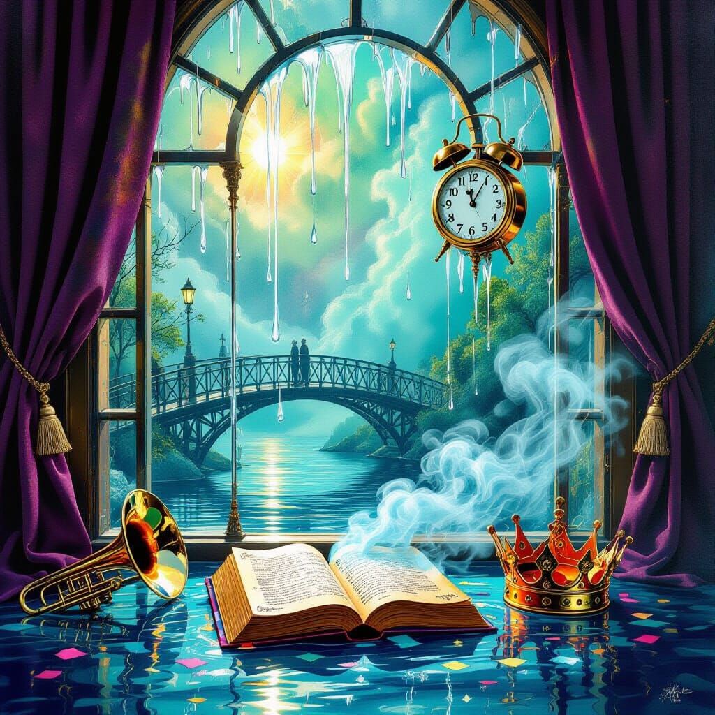 Surreal Dreamscape: Velvet Window and Liquid Light