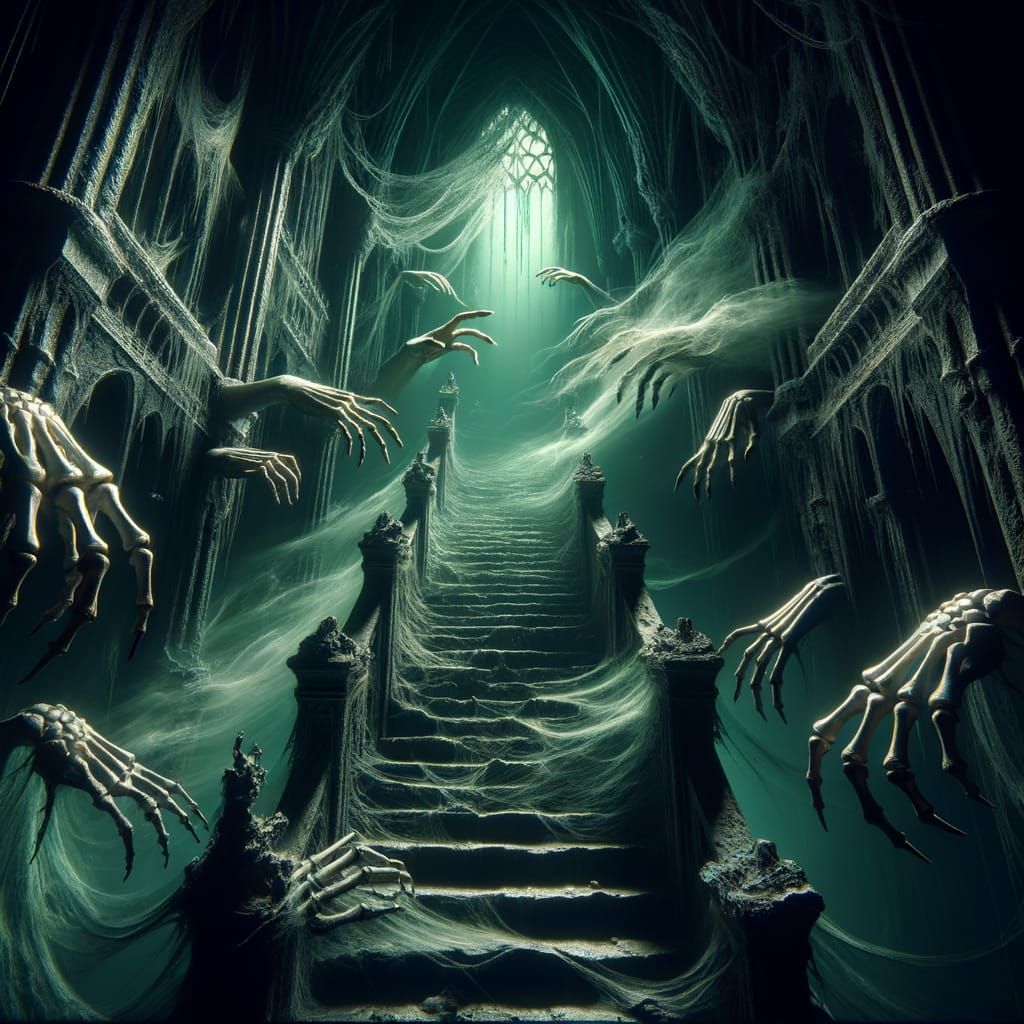 Gothic Bone Staircase Descending into Abyss