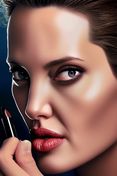 [Angelina Jolie removing her lipstick], head and shoulders portrait, 8k resolution concept art portrait by Vladimir Fedo...