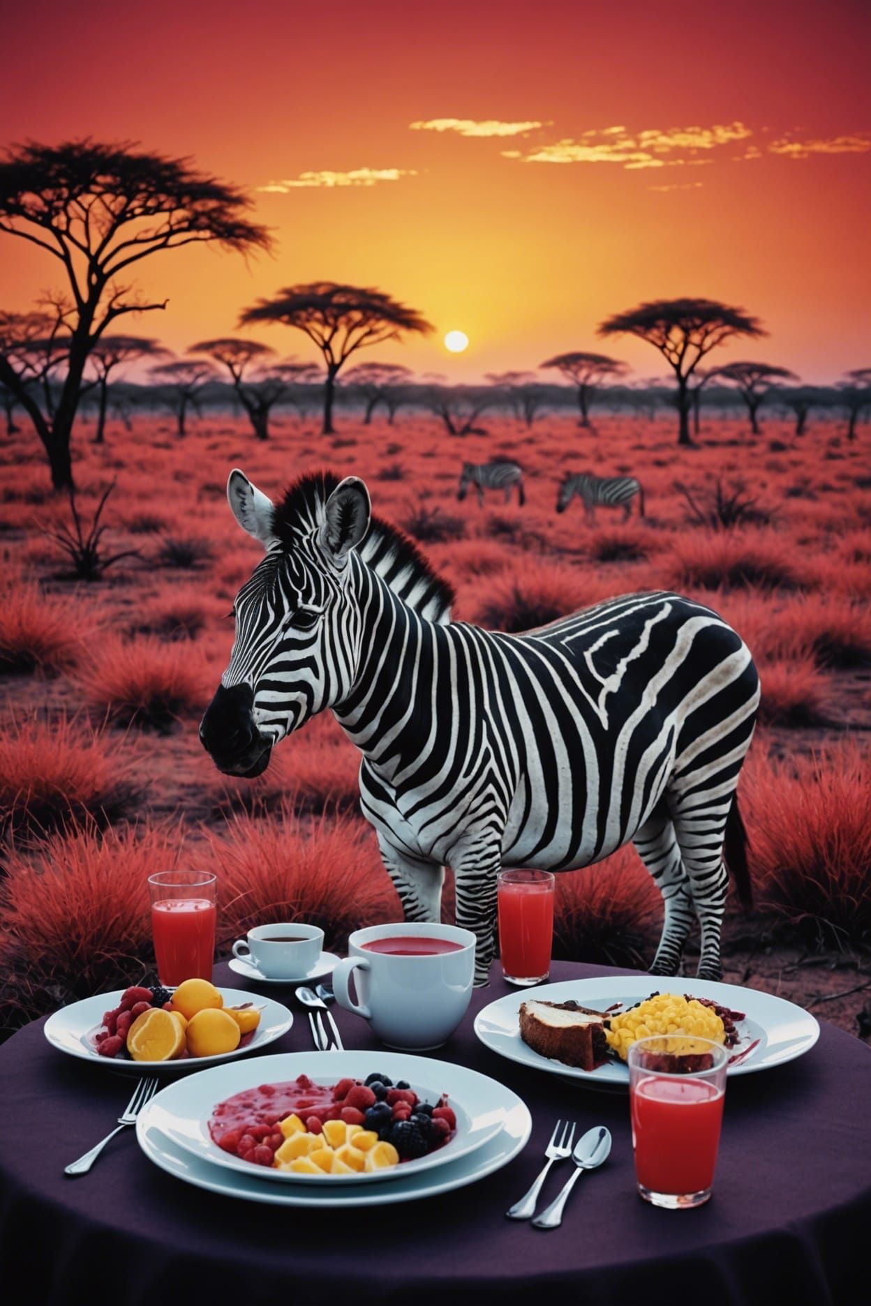 Yummy Breakfast in the zebra savanna, aerochrome