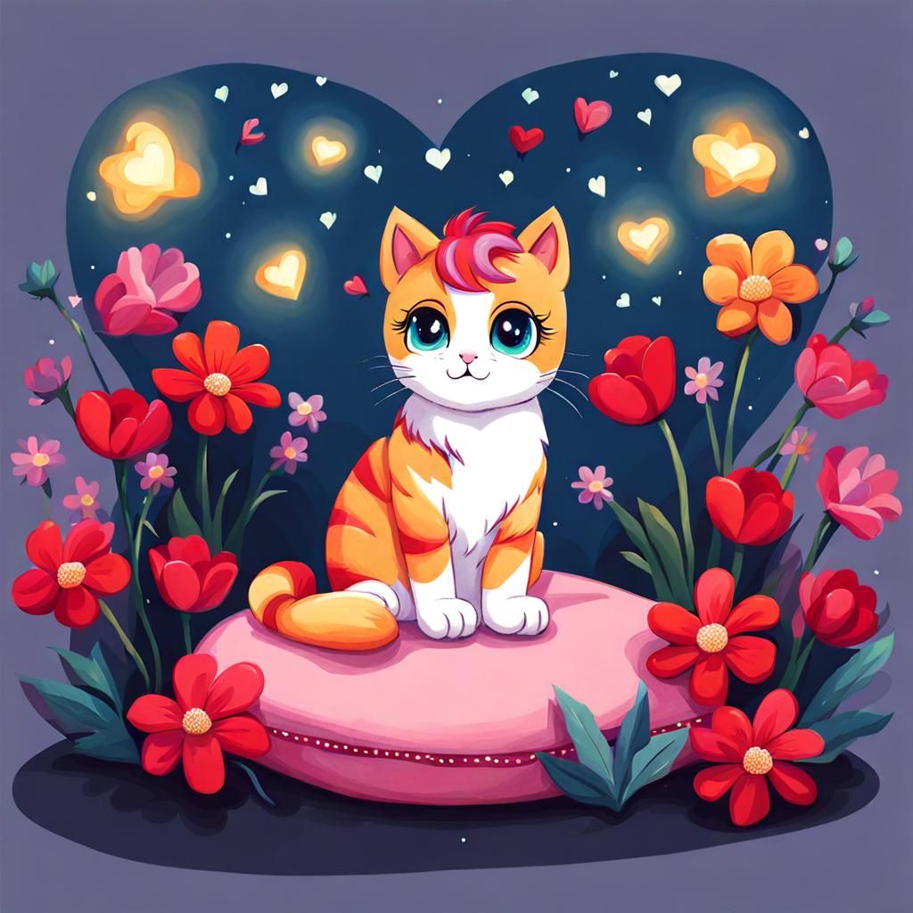 Cute Cat Surrounded by Flowers in My Little Pony Style